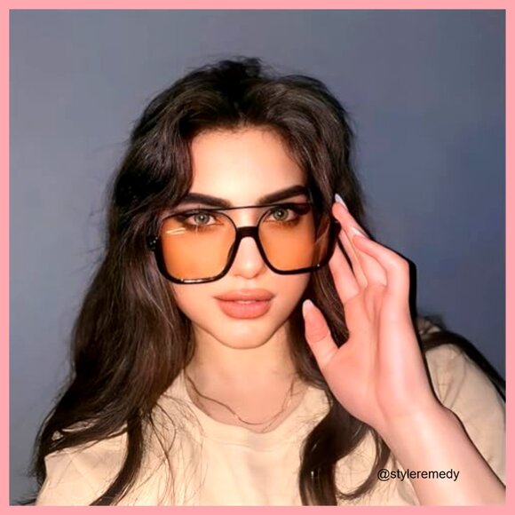Retro Oversized Aviator Sunglasses Square Double Bridge  display picture 2